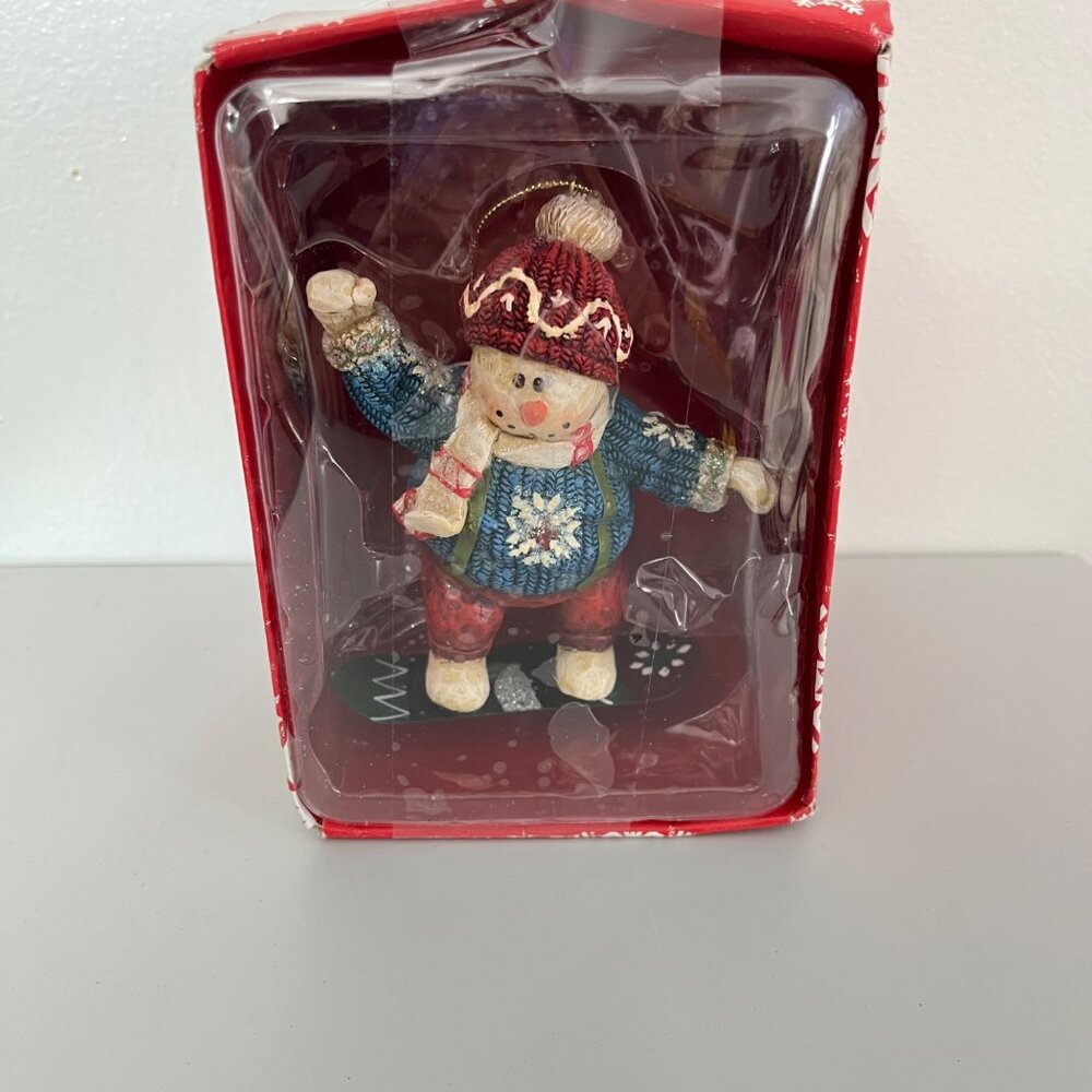 Department 56 Snowman Christmas Ornament With Snowboard‎ RARE